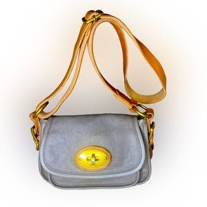 Vintage Fossil Grey Leather Crossbody Handbag With Accent Buckles